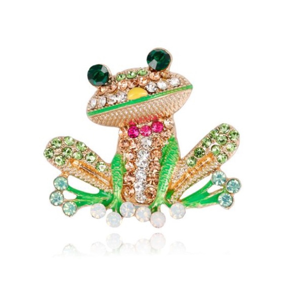 Colorful Rhinestone Frog Brooch Pin